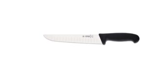 Butcher Knife, Scalloped edge, Narrow Shape, 21cm, Giesser – Black Handle (4025wwl 21)