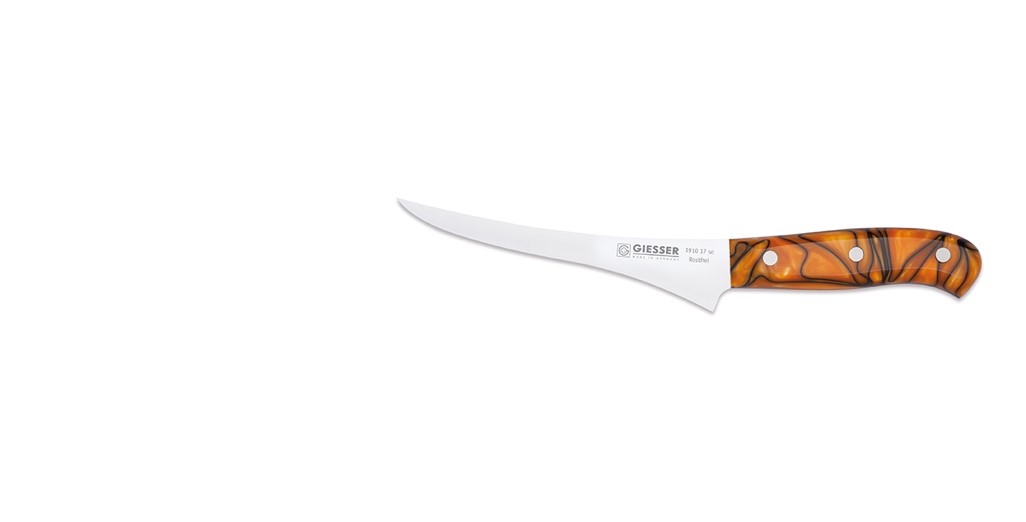 Giesser PremiumCut Chef's Knife – 8 Inch German Steel Blade, Spicy Orange Acrylic Handle – Razor Sharp Kitchen Knife In Wooden Box