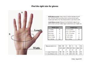 Hand sizer chart for Euroflex chain mesh gloves